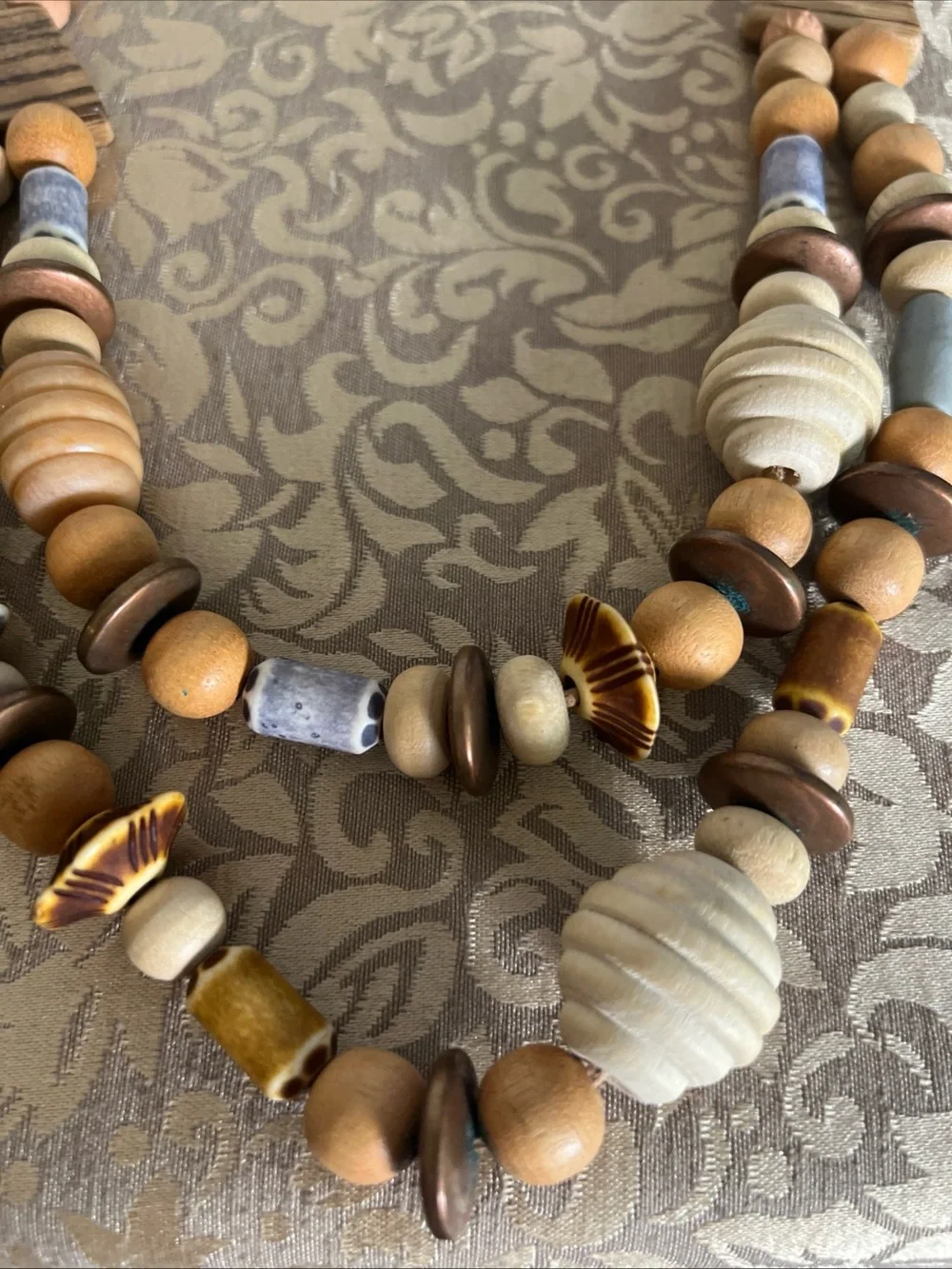 Chunky Wooden Necklace Gold Tone Spacers = Different Sizes, Colors & Shapes Boho